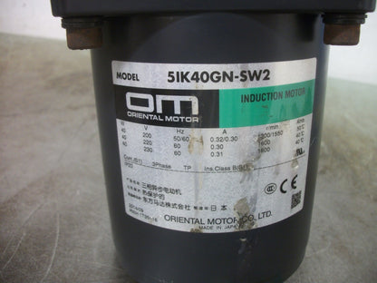 ORIENTAL MOTOR 40WATT INDUCTION MOTOR 5IK40GN-SW2 230VOLT 1600RPM 5GN12.5RH
