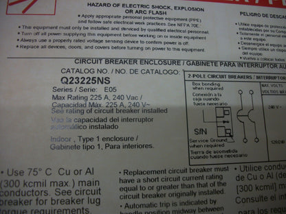 SQUARE D Q23225NS ENCL CIRCUIT BREAKER QBL32200 200AMP 240VOLT 3POLE