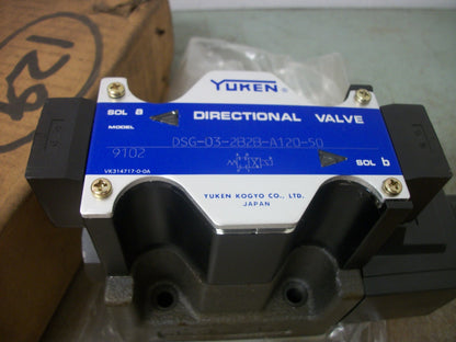 YUKEN SOLENOID OPERATED DIRECTIONAL HYDRAULIC VALVE DSG-03-2B2B-A120-50 NIB