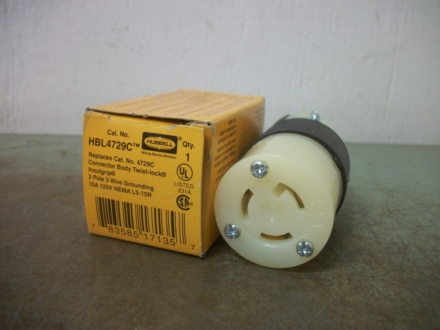 HUBBELL TWIST-LOCK CONNECTOR HBL4729C 10/15AMP 250/125VOLT 2P 3W GRND NIB