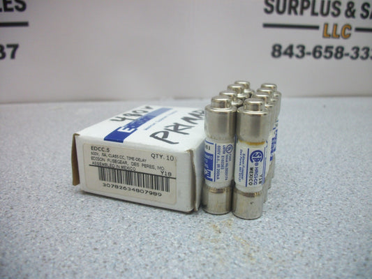EDISON BOX OF 8 CLASS CC FUSES EDCC.5 .5AMP 600VOLT NIB