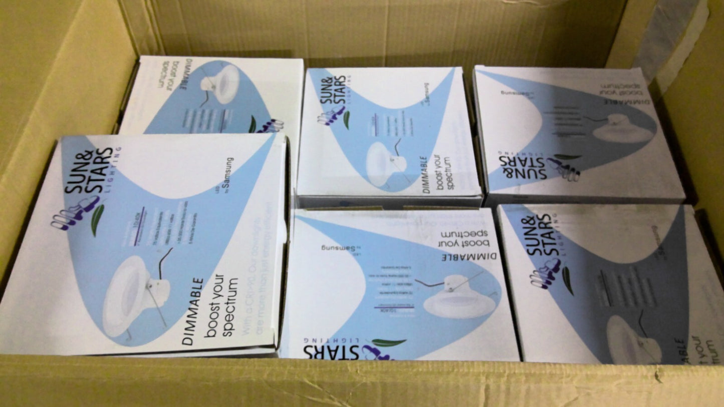 SUN & STARS BOX OF 19 WHITE DIMMABLE 6" RECESSED LED DOWNLIGHTS SSLRLED-10/40K