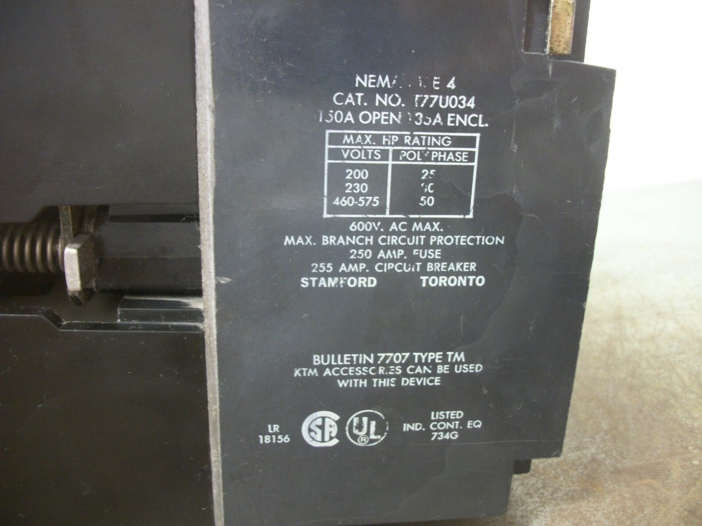 SYLVANIA SIZE 4 CONTACTOR T77U034 150AMP 120VCOIL 3PH 600V 50HP