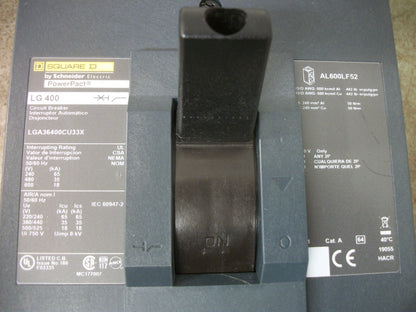 SQUARE D POWERPACT I-LINE LG CIRCUIT BREAKER LGA36400CU33X 400AMP 600VOLT 3POLE