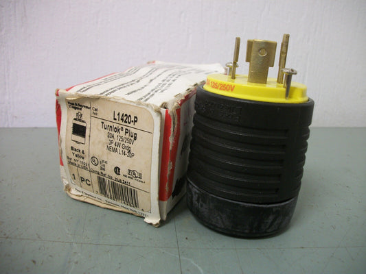 PASS & SEYMOUR TURNLOK PLUG L1420P 20AMP 125/250VOLT 3POLE 4W GRND NIB