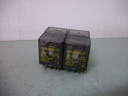 SQUARE D LOT OF 4 SERIES A 4PDT MINI GP RELAYS 8501RS24V20 120VCOIL 3AMP