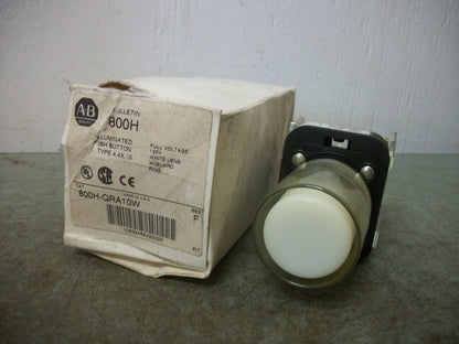 ALLEN-BRADLEY WHITE ILLUMINATED MOMENTARY PUSHBUTTON 800H-QRA10W 120VOLT NIB