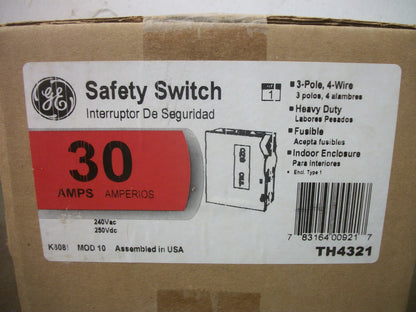 GE DISCONNECT TYPE 1 TH4321 30AMP 240VOLT 3POLE FUSIBLE NIB
