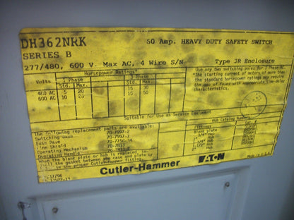 CUTLER-HAMMER DISCONNECT TYPE 3R DH362NRK 60AMP 600VOLT 3POLE FUSIBLE