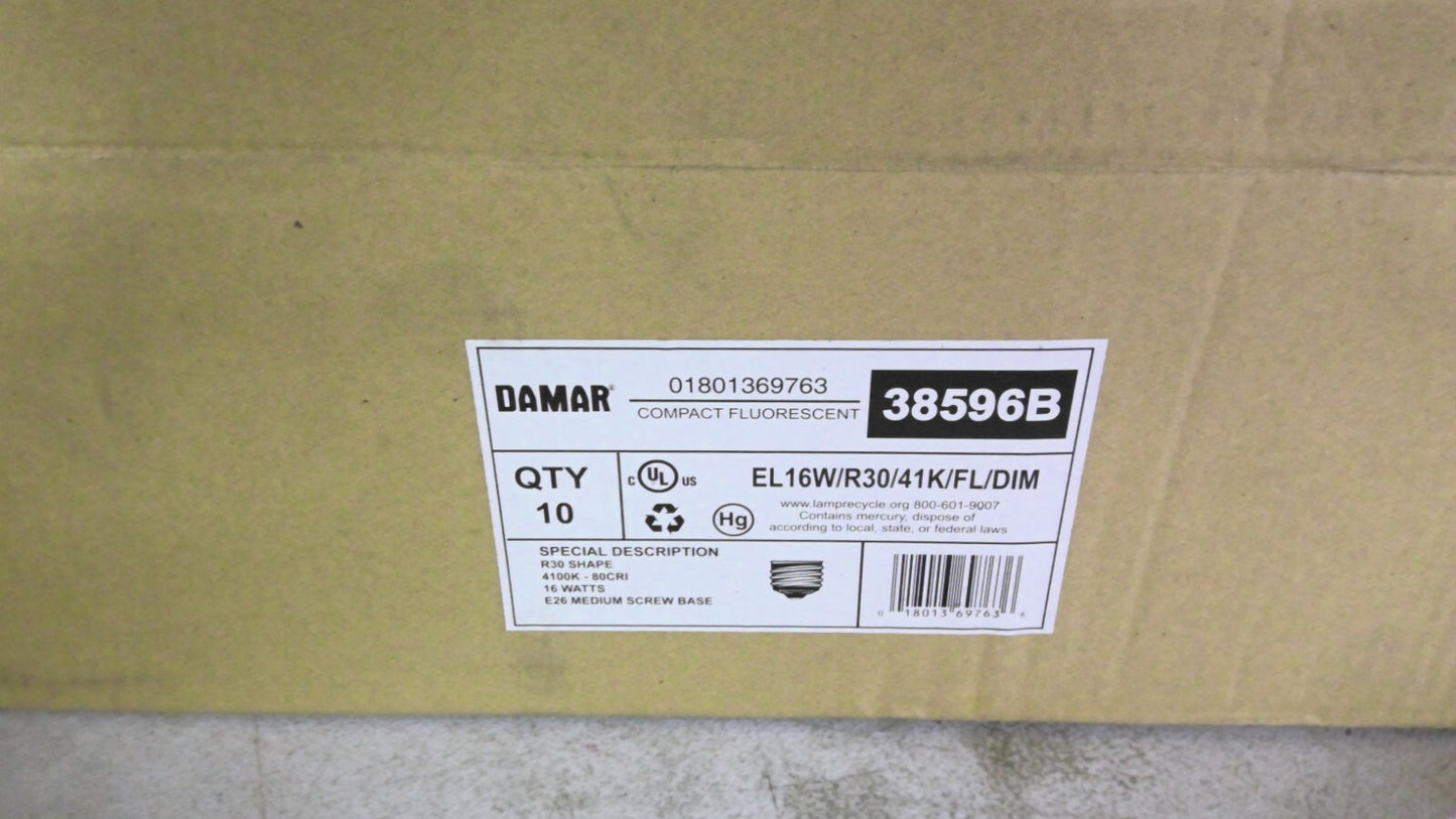 DAMAR 38596B BOX OF 10 R30 4100K COMPACT FLUORESCENT BULBS EL16W/R30/41K/FL/DIM