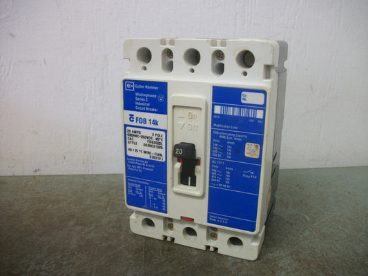 CUTLER-HAMMER FDB CIRCUIT BREAKER FDB3020L 20AMP 600VOLT 3POLE BLUE NOB