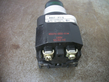 ALLEN-BRADLEY GREEN ILLUMINATED MOMENTARY PUSHBUTTON 800T-PT16G 120V