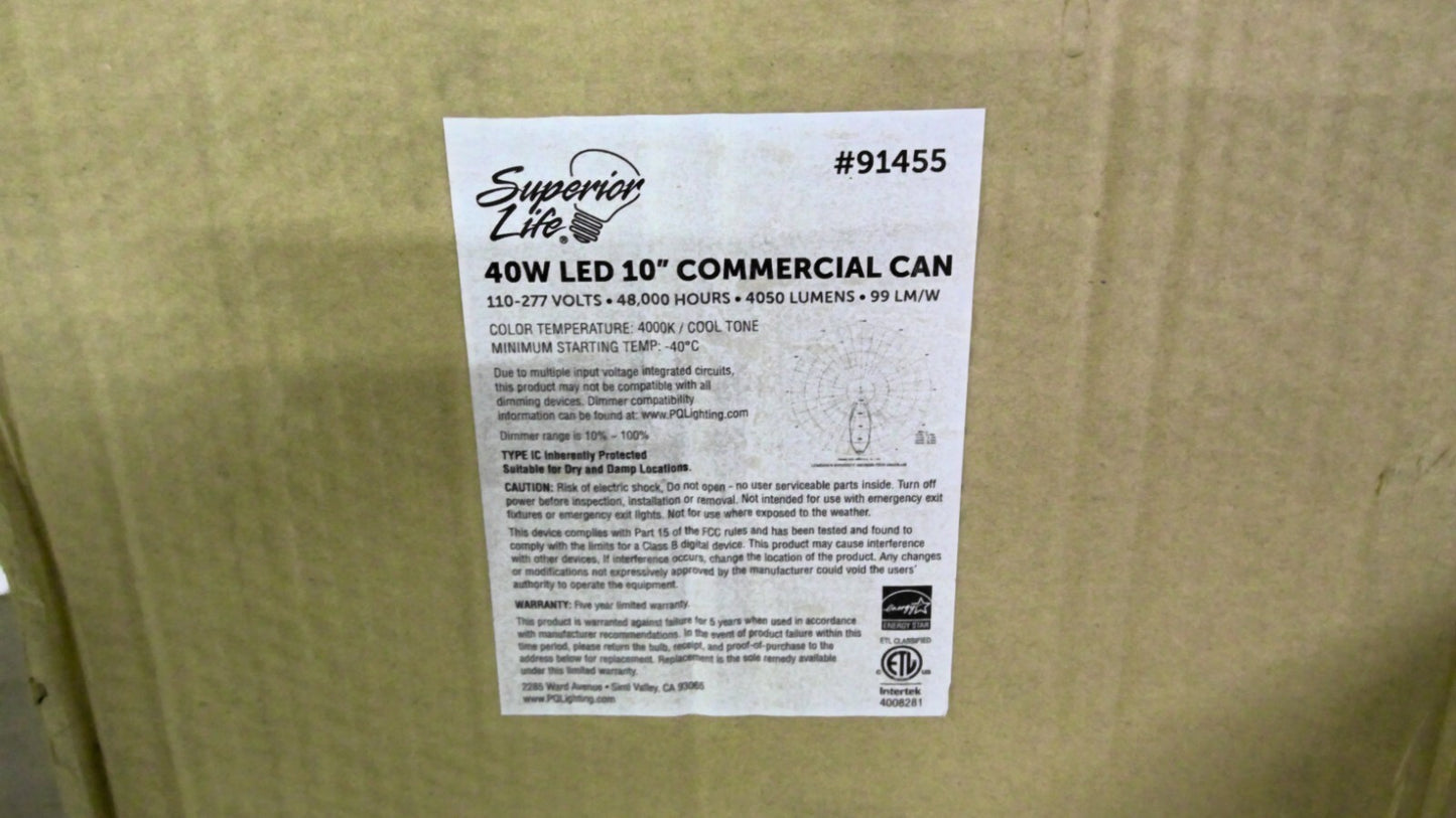 SUPERIOR LIFE 40W LED 10" COMMERCIAL CAN 91455 110-277V 4050 LUMEN 4000K NIB
