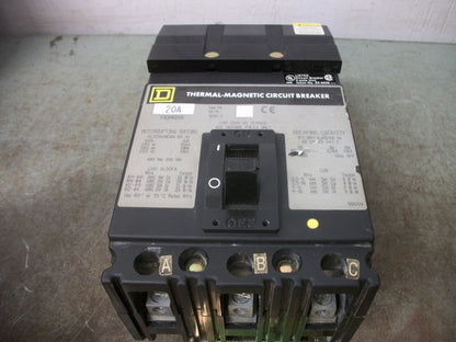 SQUARE D I-LINE FA CIRCUIT BREAKER FA34020 20AMP 480VOLT 3POLE GRAY